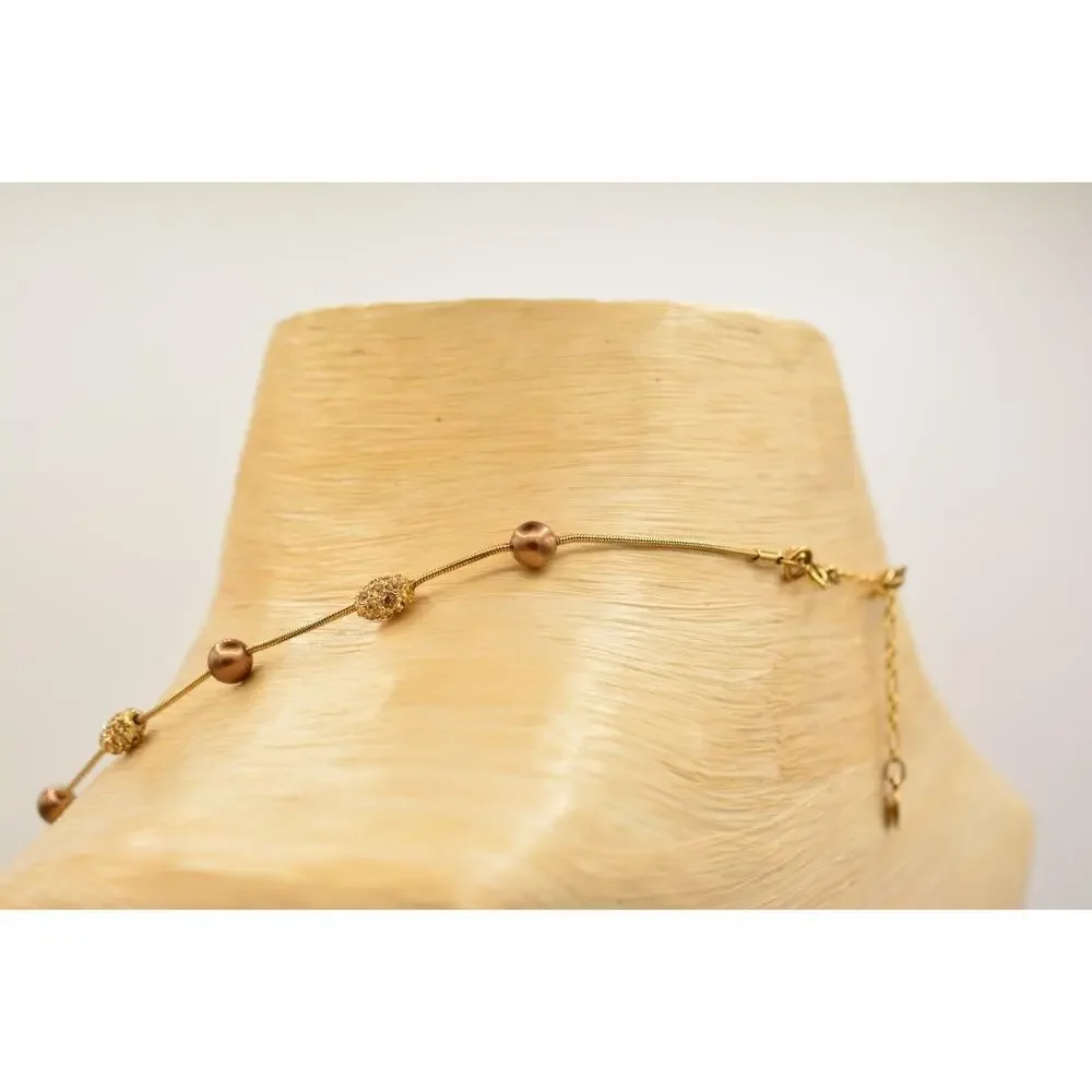 Monet Vintage Collar Necklace Bronze Pearl Beaded Crystal Signed Bin4B